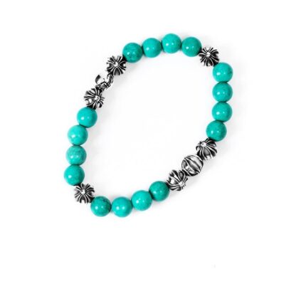 Turquoise Bead Chrome hearts Bracelet 8mm (4 Silver Beads)