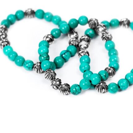 Turquoise Bead Chrome hearts Bracelet 8mm (4 Silver Beads)