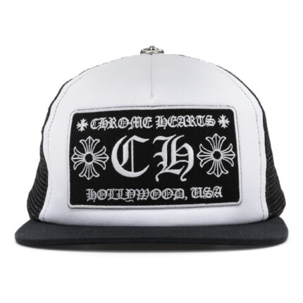Chrome Hearts CH Hollywood Trucker Hat – Black White
