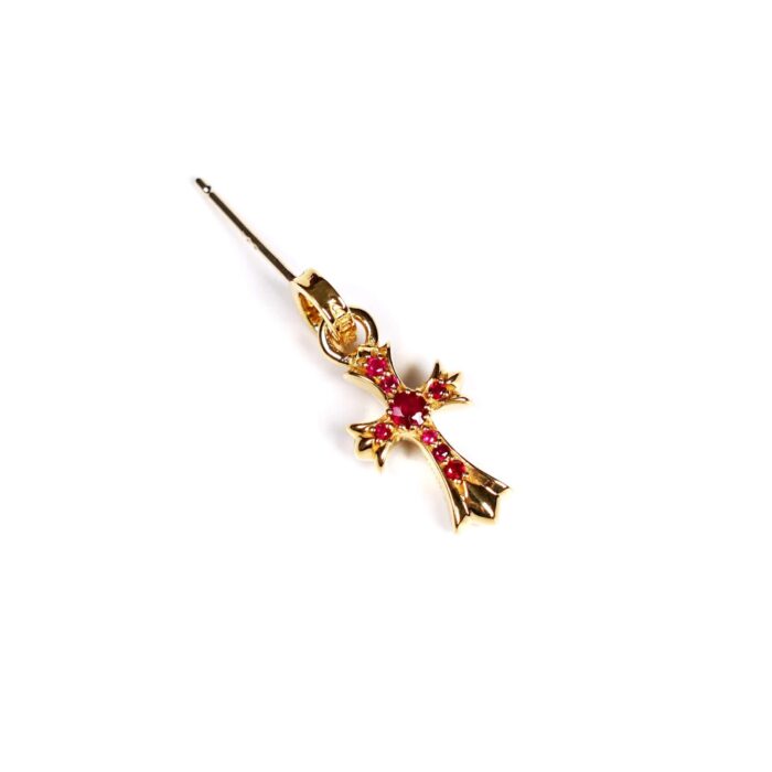 22K Gold Baby Cross Charm Earrings With Rubies