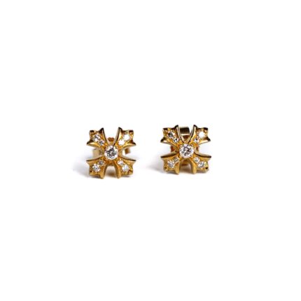 22K Gold CH Plus Stud Earrings With Diamonds