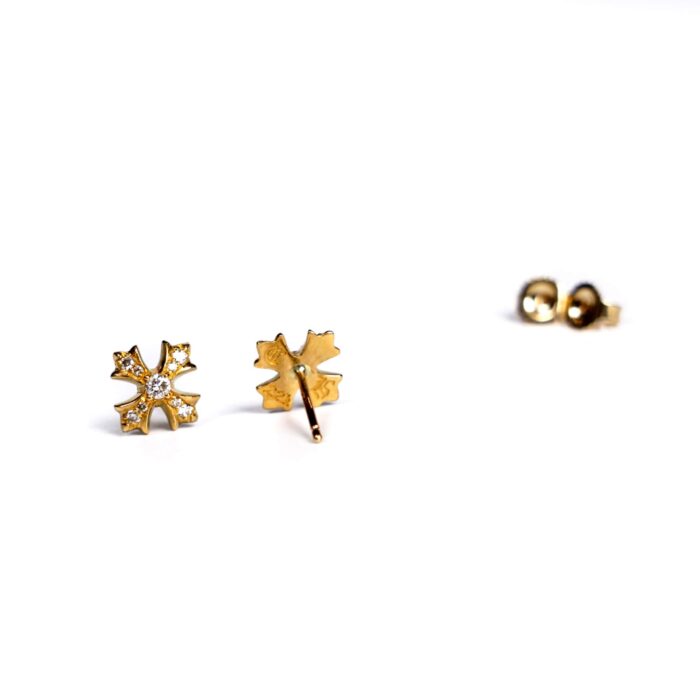 22K Gold CH Plus Stud Earrings With Diamonds