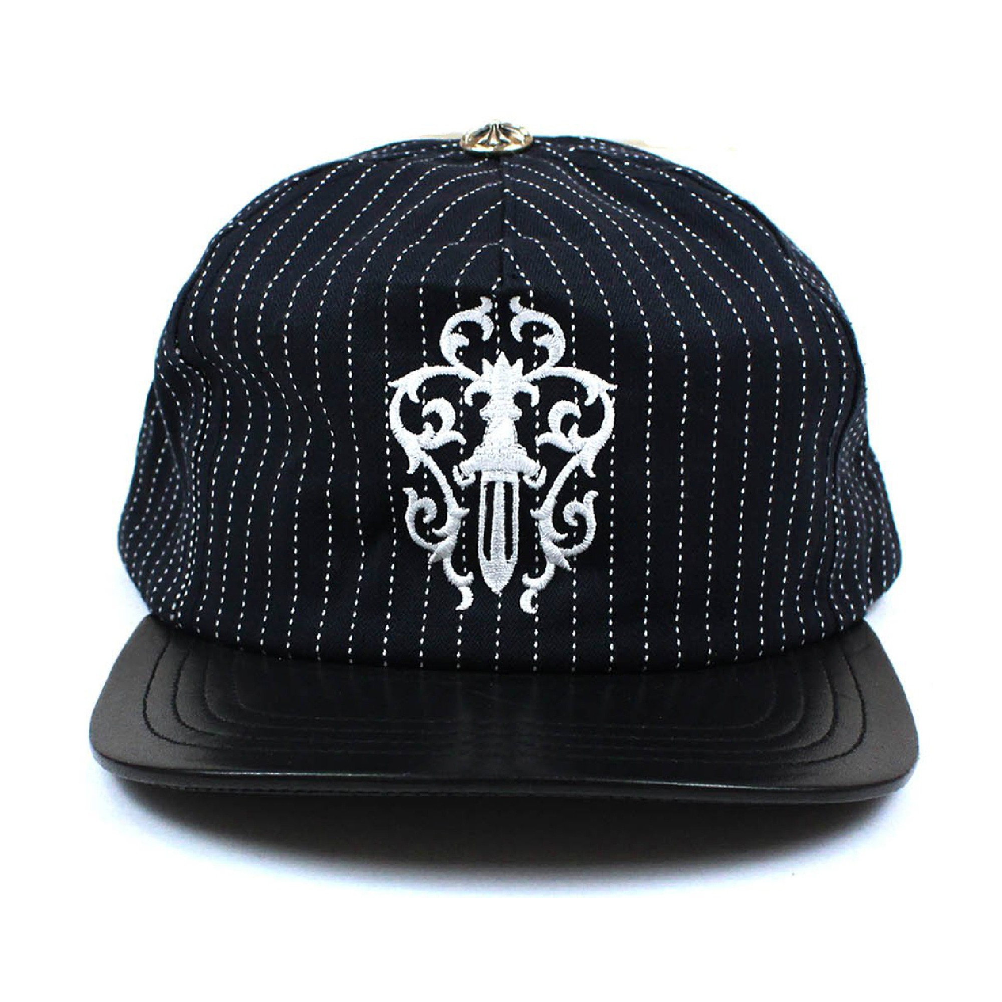 Chrome Hearts Dagger Leather Brim Pinstripe Baseball Cap – Black Chrome Hearts Dagger Leather Brim Pinstripe Baseball Cap – Black