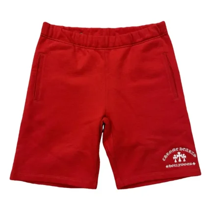 Chrome Hearts Cemetery Three Cross Logo Embroidered Red Shorts