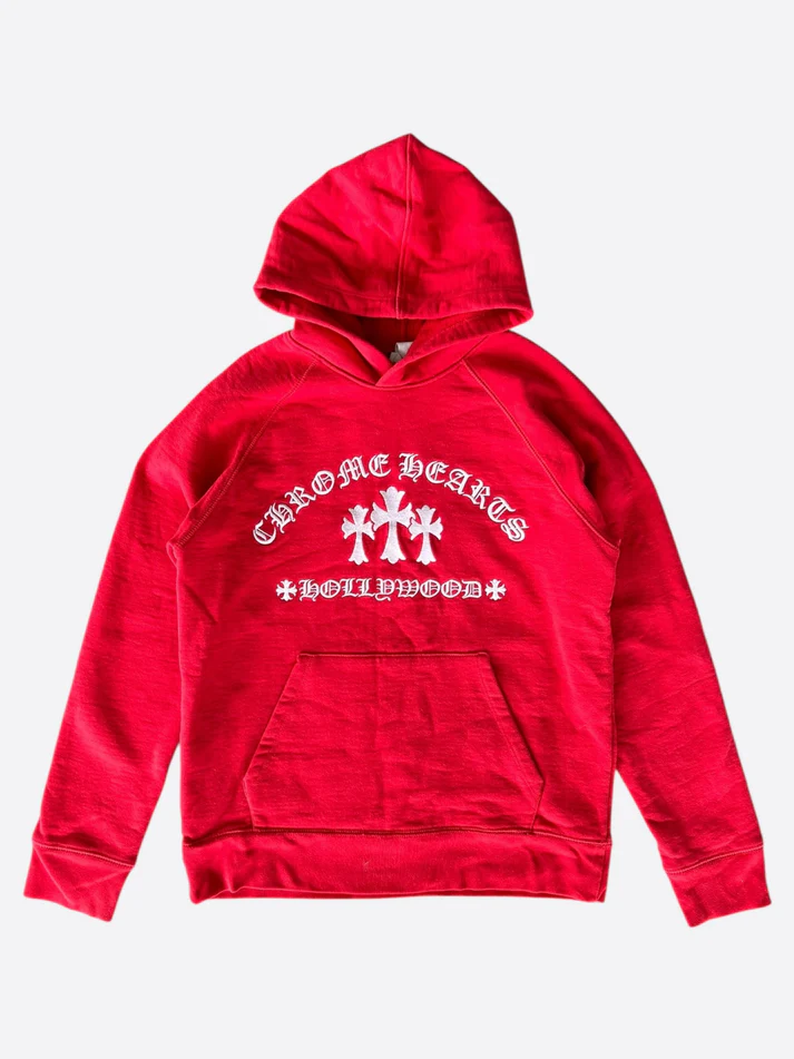 Chrome Hearts Matty Boy Red Triple Cross Embroidered Hoodie Chrome Hearts Matty Boy Red Triple Cross Embroidered Hoodie