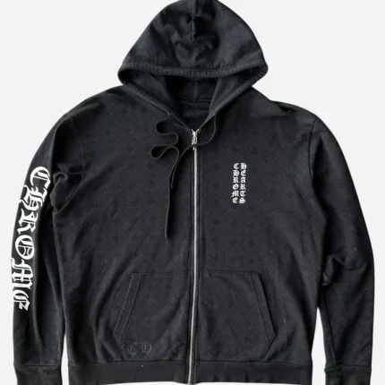 Chrome hearts matty boy black cross jacquard horseshoe logo zip up hoodie