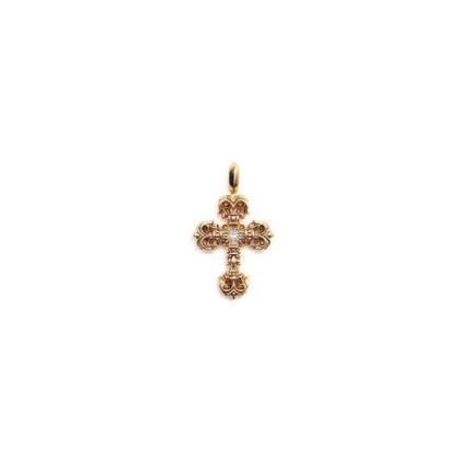 Chrome Hearts 22K Gold Single Diamond Filigree Cross Pendant