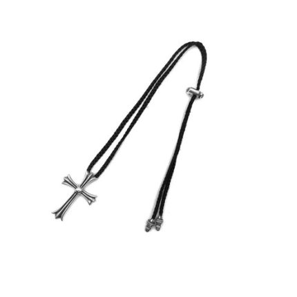 Chrome Hearts Leather Braids 925 Silver Cross Necklace