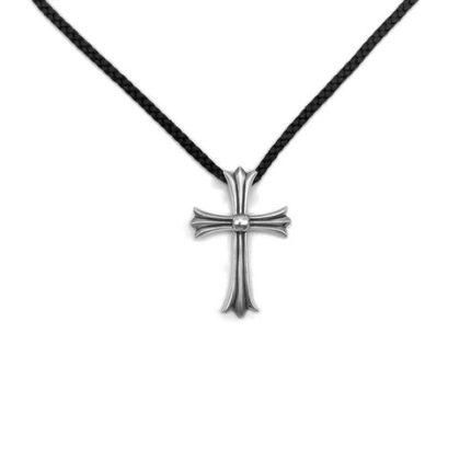Chrome Hearts Leather Braids 925 Silver Cross Necklace